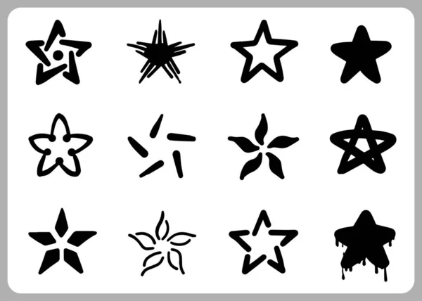 Doodle Abstrakt Hvězdy Sada Tenkých Čar Zahrnout Všechny Hvězdy Vektorovém — Stockový vektor