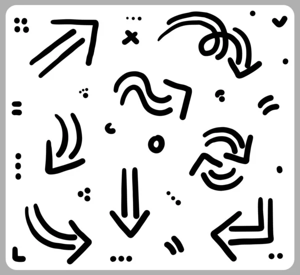 Handgezeichnete Pfeile Abstraktes Doodle Arrows Thin Line Black Vielen Sammlungen — Stockvektor