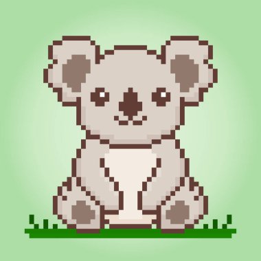 8 bit piksel koala. Oyun varlıkları için hayvan pikselleri ve vektör illüstrasyonlarında çapraz dikiş desenleri.