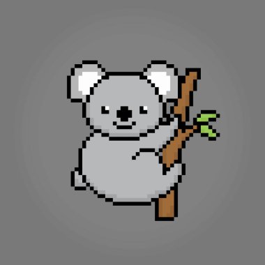 8 bit piksel koala. Oyun varlıkları ve vektör illüstrasyonlarında çapraz dikiş desenleri için hayvanlar.