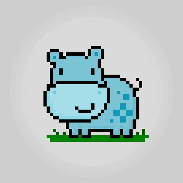 Bit Pixel Nilpferd Tiere Für Spielobjekte Und Kreuzstichmuster Vektorillustrationen — Stockvektor