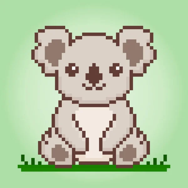 8位像素树袋熊 游戏资产的动物像素和矢量插图中的交叉缝合图案 — 图库矢量图片
