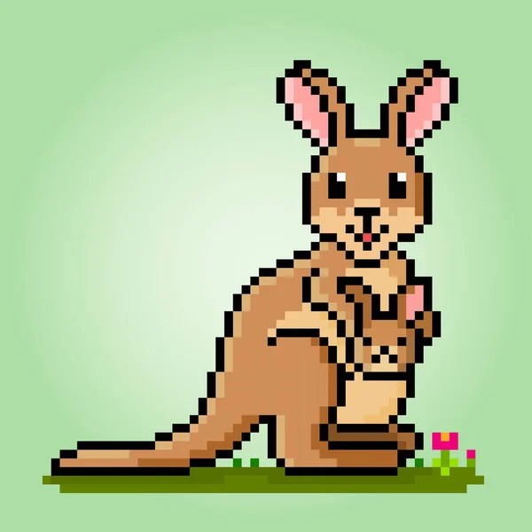 カンガルーの8ビットピクセル 交差ステッチやゲーム資産のためのベクトルイラストの動物 — ストックベクタ