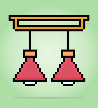 8 bit pikselli mutfak lambası Oyun Varlıkları için Vektör İllüstrasyonunda. Klasik iç Piksel Sanatı.