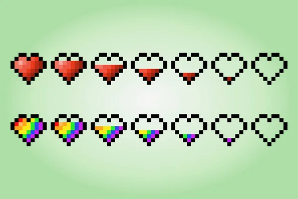 Συλλογή Της Καρδιάς Στην Τέχνη Pixel Για Παιχνίδια Bit Γραμμή — Διανυσματικό Αρχείο