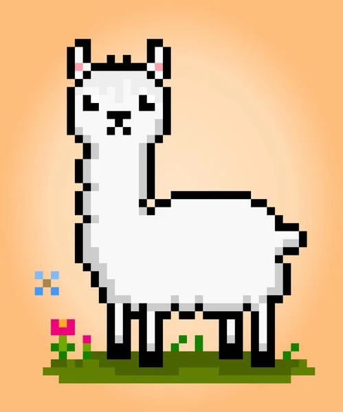 Битный Пиксель Ламы Пиксели Животных Векторной Иллюстрации Игрового Актива — стоковый вектор