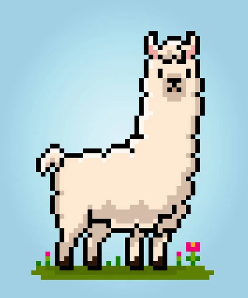ラマの8ビットピクセル 動物のピクセル ゲーム資産のためのイラスト — ストックベクタ