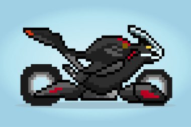 8-bit piksel modern motosikletler. Gelecekteki motorsikletler, vektör çizimlerindeki oyun varlıkları ve web simgeleri için.
