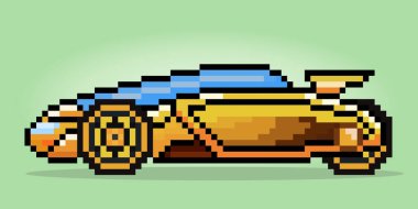 8 bit piksel modern teknoloji, gelecekteki araba. Oyun varlıkları ve vektör resimlerindeki web simgeleri için simge pikselleri.