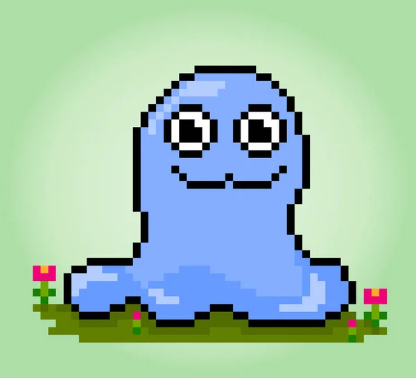 Bit Pixel Funny Mucus Monster Ilustración Pixel Art Vector Set — Archivo Imágenes Vectoriales