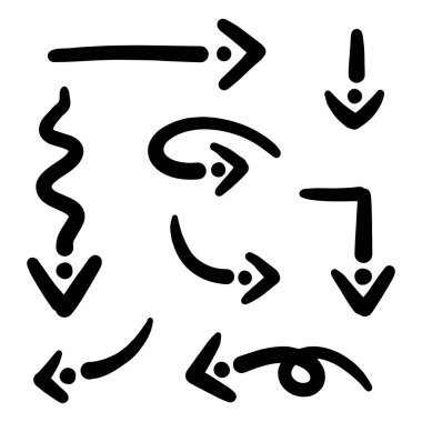 El çizilmiş oklar. Vektör illüstrasyonunda birçok kolleksiyonda soyut Doodle Arrows İnce Çizgi Siyah