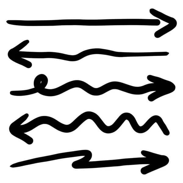 Frecce Disegnate Mano Abstract Doodle Arrows Thin Line Nero Molte — Vettoriale Stock