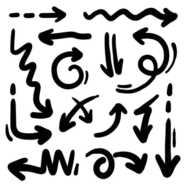 手描きの精子アイコン 細い黒い線の落書きタポール矢印の大きなコレクションでベクトルイラスト — ストックベクタ