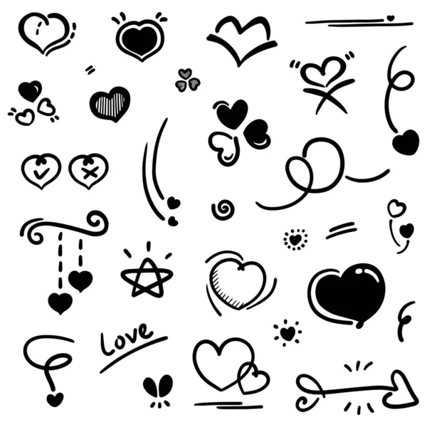 Soyut Doodle Kalbi Birçok Koleksiyondaki Nce Çizgi Siyah Fırça Şareti — Stok Vektör