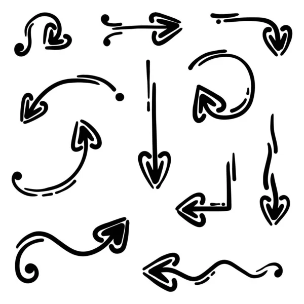 Handritade Pilar Abstrakt Doodle Pilar Tunn Linje Svart Många Samlingar — Stock vektor