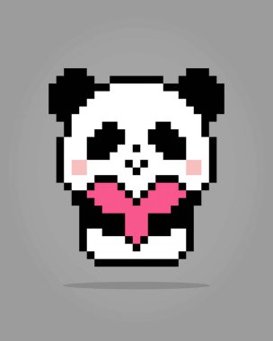 8 bit piksel panda aşkı tutuyor. Oyun varlıkları için piksel hayvanlar ve vektör illüstrasyonlarında çapraz dikiş desenleri.