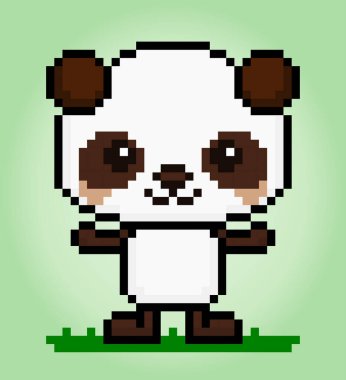 8 bit piksel panda. Oyun varlıkları ve vektör illüstrasyonlarında çapraz dikiş desenleri için hayvanlar.