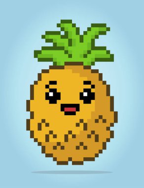 8 bit piksel ananas. Oyun varlıkları için meyveler ve vektör çizimlerinde çapraz dikiş desenleri.