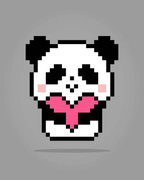 8位像素熊猫抱着爱 矢量图解中用于游戏资产和交叉缝合线模式的Pixel动物 — 图库矢量图片