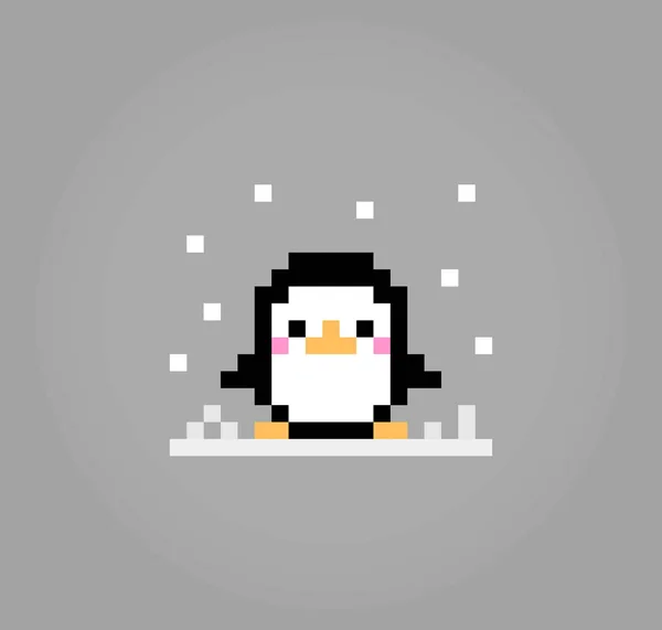 Bit Piksel Penguen Oyun Varlıkları Için Piksel Hayvanlar Vektör Illüstrasyonlarında — Stok Vektör