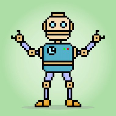 Oyun varlıkları için vektör çizimlerinde 8 bit piksel robot.