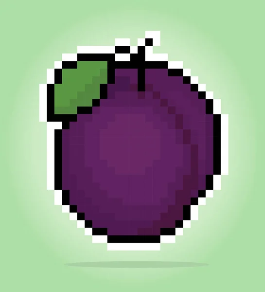 Bit Pixel Pruim Pixel Fruit Vector Illustratie Voor Spel Activa — Stockvector