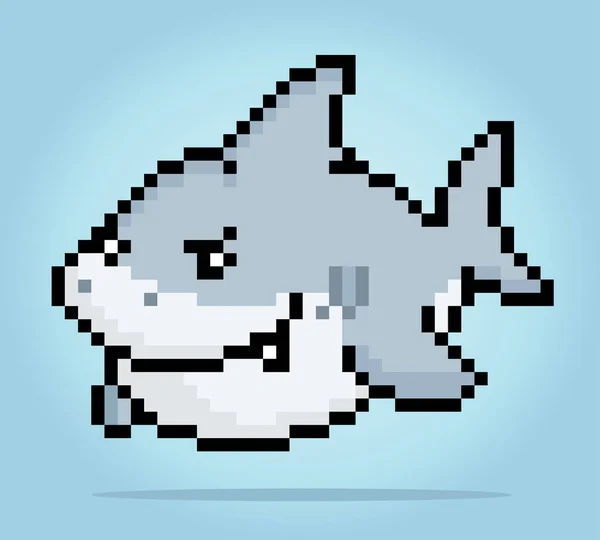 Bit Pixel Hai Animal Für Vermögensspiele Und Kreuzstichmuster Vektorillustrationen — Stockvektor