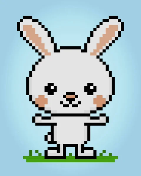 8位像素兔 游戏资产或交叉缝合线模式的矢量插图中的动物像素 — 图库矢量图片