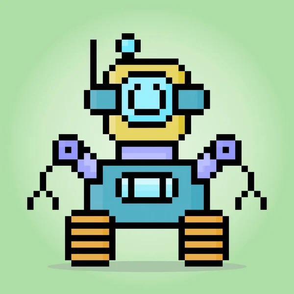 Битный Пиксельный Робот Векторных Иллюстрациях Игровых Активов — стоковый вектор