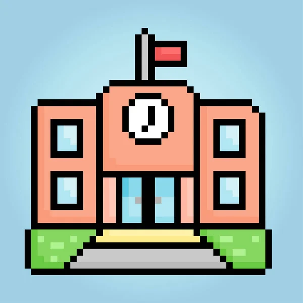 Bit Pixel School Building Icon Vector Illustration Game Assets Web — 스톡 벡터