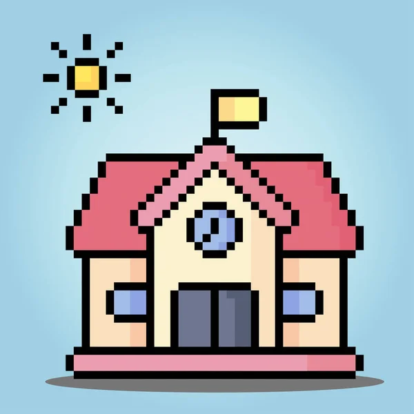 Битный Пиксель Иконки Школьного Здания Векторной Иллюстрации Игрового Актива Веб — стоковый вектор