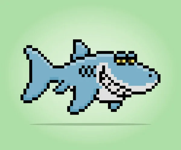 Bit Pixel Hai Animal Für Vermögensspiele Und Kreuzstichmuster Vektorillustrationen — Stockvektor