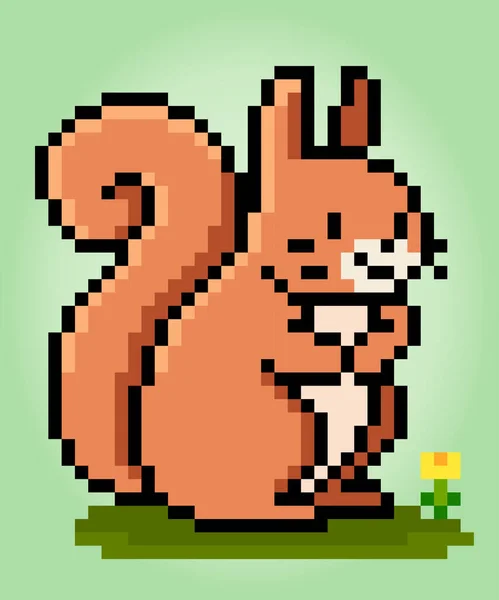 Bit Pixel Σκίουρου Ζωικό Pixel Για Περιουσιακά Στοιχεία Του Παιχνιδιού — Διανυσματικό Αρχείο