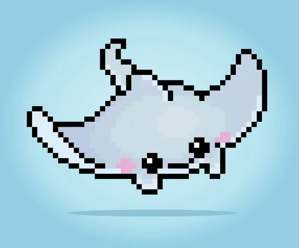 Bit Pixel Pesce Stingray Animale Attività Gioco Nell Illustrazione Vettoriale — Vettoriale Stock