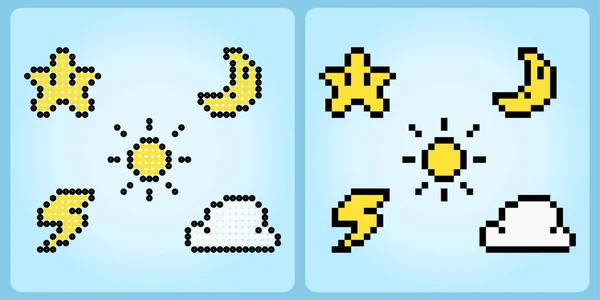 Bitový Pixel Ikona Přírodního Symbolu Uživatelského Rozhraní Hvězda Měsíc Slunce — Stockový vektor