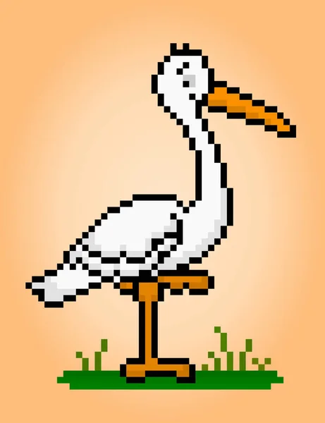 8位象素的鹤 用于游戏资产的动物像素艺术和矢量插图中的交叉缝合图案 — 图库矢量图片