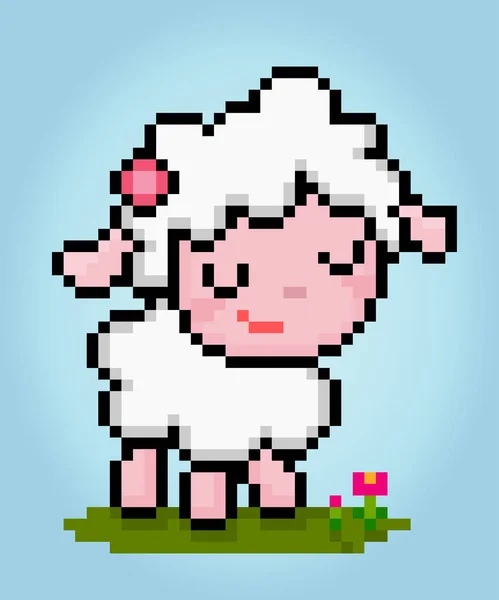 Bit Pixel Von Schafen Tierische Pixel Für Spielobjekte Und Kreuzstichmuster — Stockvektor