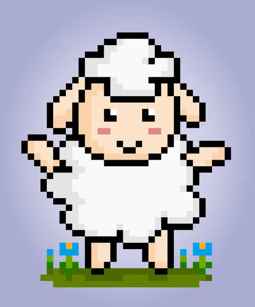 羊の8ビットのピクセル ゲーム資産のための動物のピクセルとベクトルイラストのクロスステッチパターン — ストックベクタ