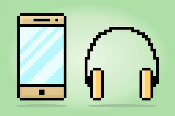 Pixel Bits Technologie Matérielle Moderne Smartphone Casque Icône Pixels Pour — Image vectorielle