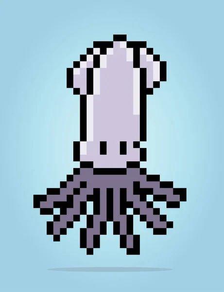 Bit Pixel Tintenfisch Animal Pixel Für Kreuzstichmuster Vektorillustrationen — Stockvektor