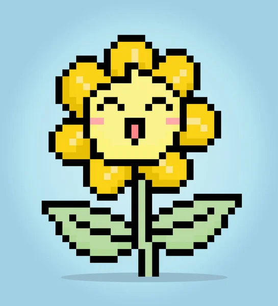 Bit Pixel Sonnenblumen Cartoon Pflanzpixel Für Spielobjekte Und Kreuzstichmuster Vektorillustrationen — Stockvektor