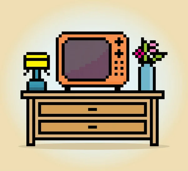 Bit Pixel Classic Television Vector Illustration Game Assets Vintage Pixel — Vettoriale Stock