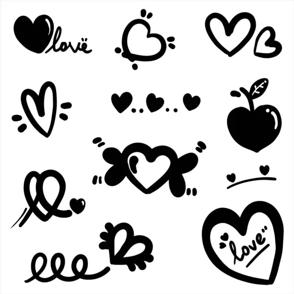 Abstract Doodle Heart Thin Line Black Many Collections Brush Sign — Stock Vector