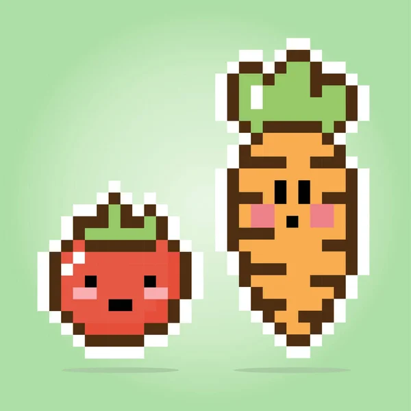 Piksel Kawałków Marchwi Pomidorów Warzywa Dla Zasobów Dziczyzny Ilustracjach Wektorowych — Wektor stockowy