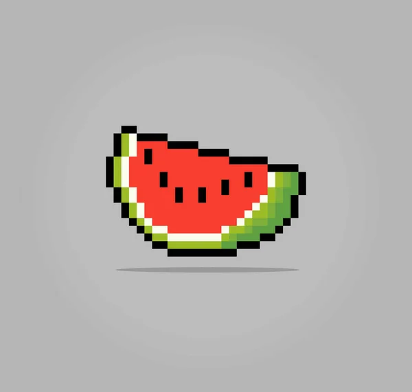 Bit Pixel Anguria Fetta Pixel Frutta Icone Del Gioco Illustrazione — Vettoriale Stock