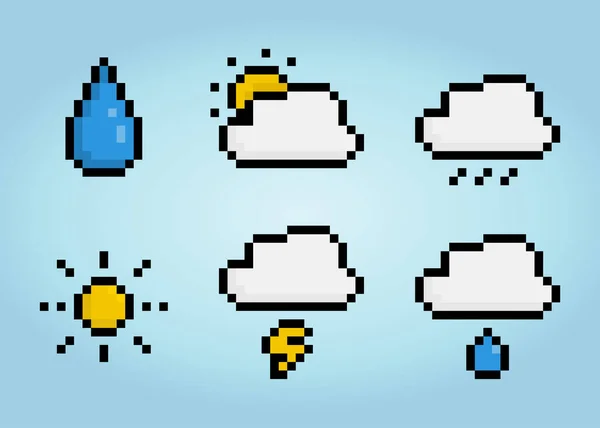 Bit Pixel Weather Symbol Icon Water Icons Cloudy Rain Bright — Stock Vector