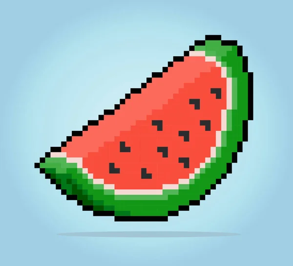 Bit Pixels Watermeloen Plakjes Fruit Pixels Voor Spel Pictogrammen Illustratie Vectorbeelden
