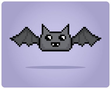 8 bit yarasa pikseli. Vektör illüstrasyonunda oyun varlıkları için piksel hayvanlar.