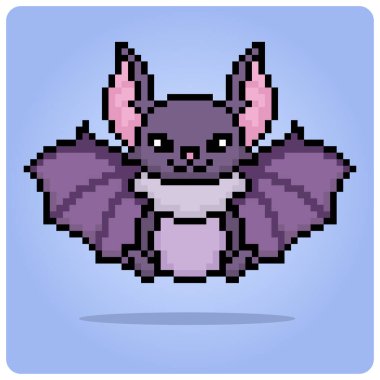 8 bit yarasa pikseli. Vektör illüstrasyonunda oyun varlıkları için piksel hayvanlar.