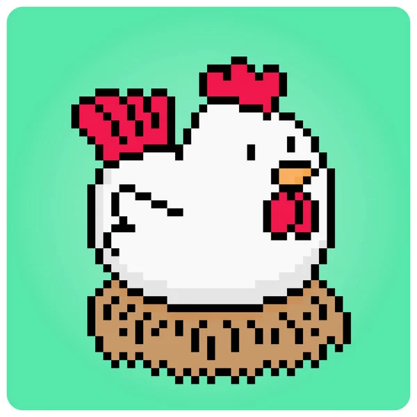 チキンピクセルアートは卵を誘発しています ベクトルイラストのゲーム資産のためのかわいい動物 ストックベクター